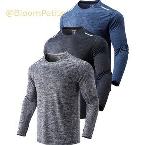 Men's Dry Fit Long Sleeve T-Shirts with Thumb Holes, 3-Pack
